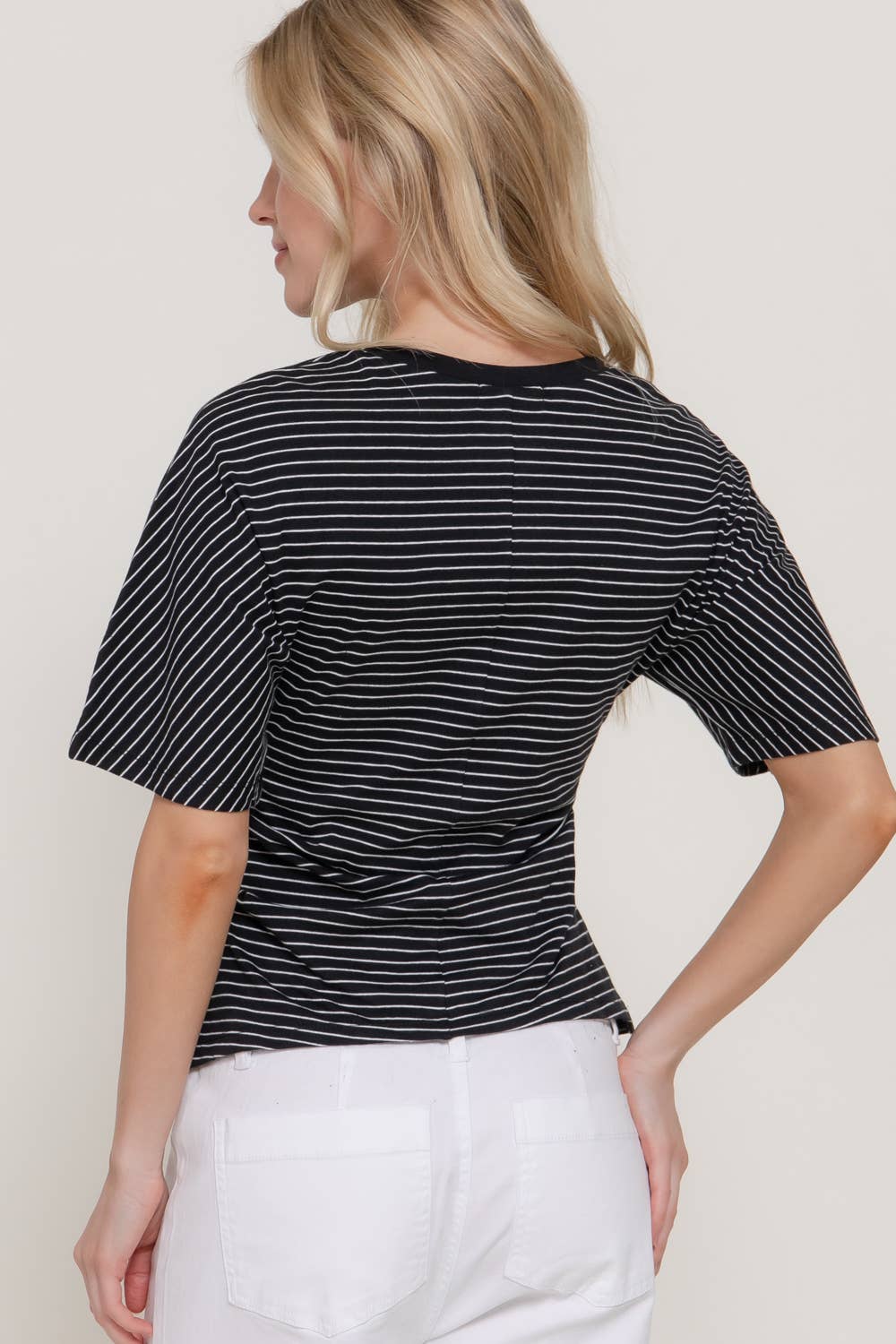Short Dolman Sleeve Defined Silhouette Stripe Knit Top