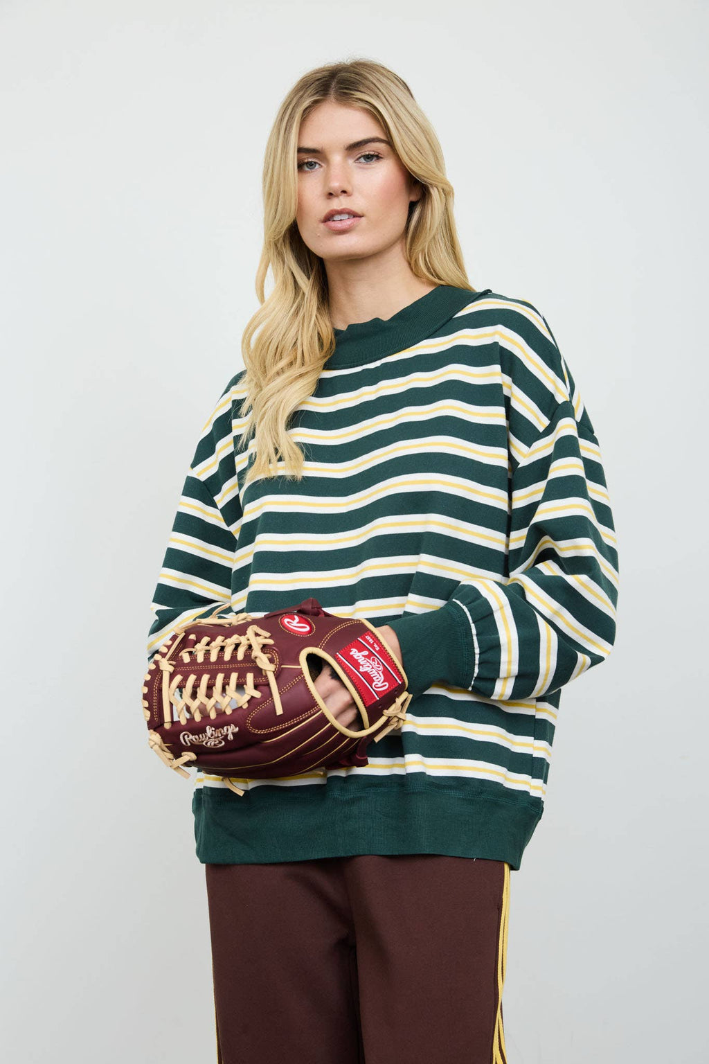 CONTRAST WIDE NECK LONG SLEEVE STRIPE KNIT TOP (PRE-ORDER)