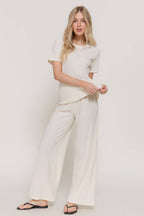 Short Sleeve Top & Wide Knit Pants Set