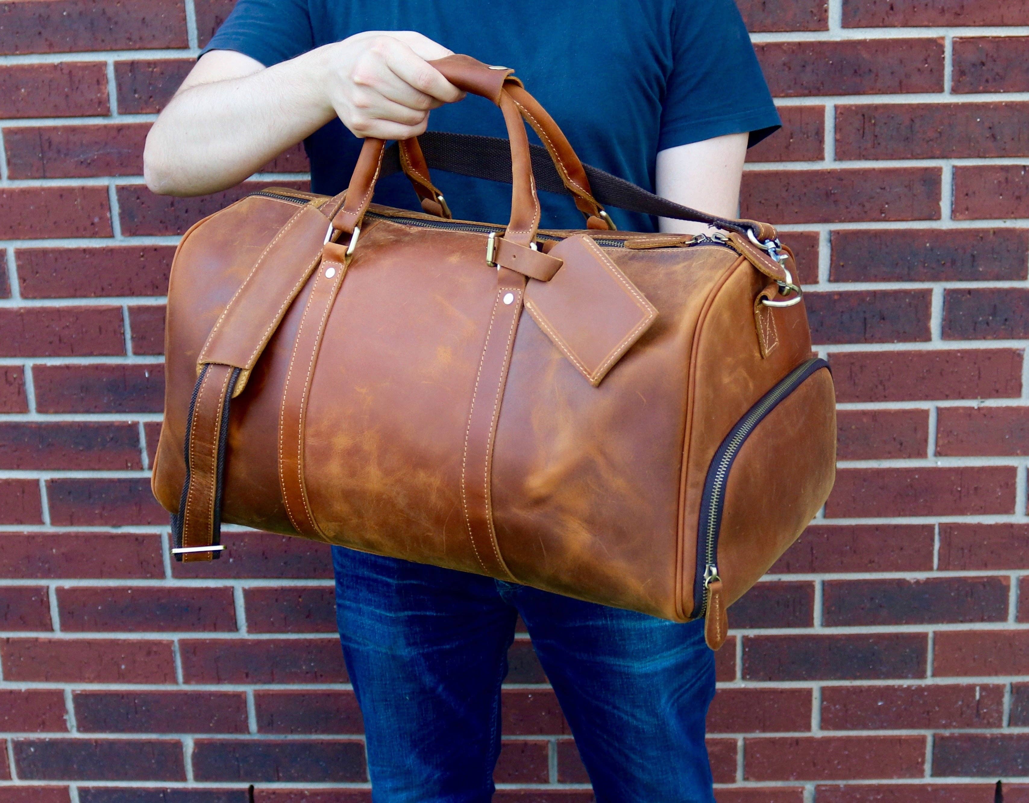 Leather Duffle Bag, Handmade Mens Leather Weekend Bag, Personalized Duffel Bag, Leather Holdall Bag, Leather Overnight Bag, Leather Gym Bag for Men