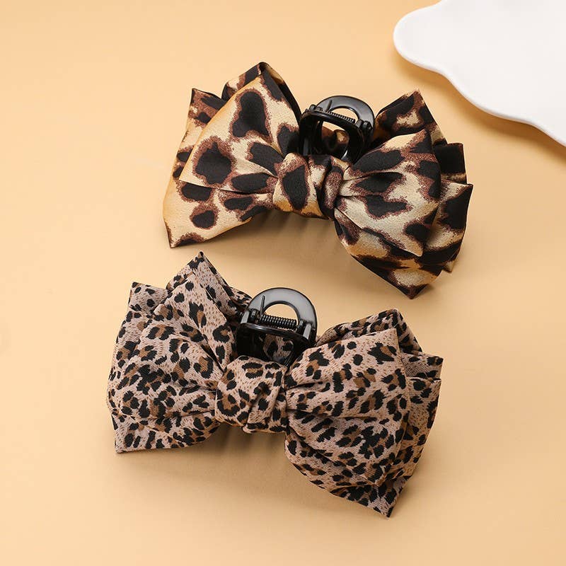 Leopard Print Bow Hair Claw Clips | 40H1215