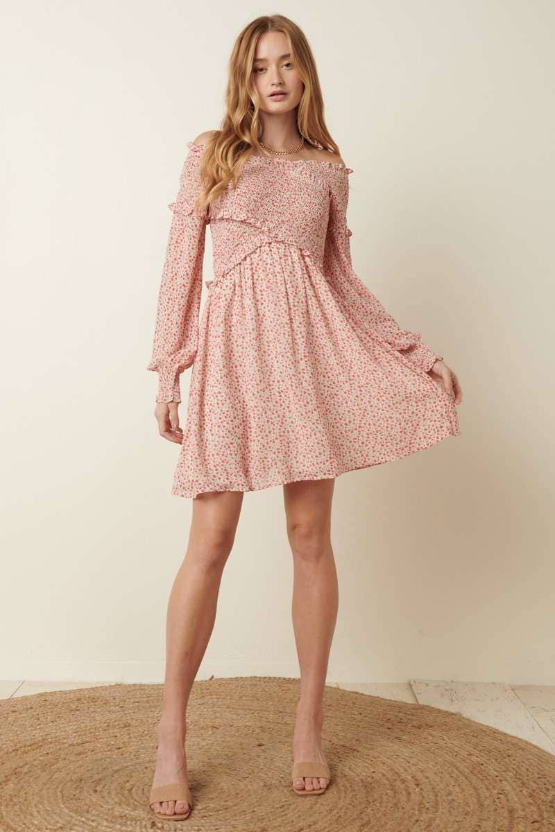 DITSY FLOWER SMOCKING DETAIL MINI DRESS