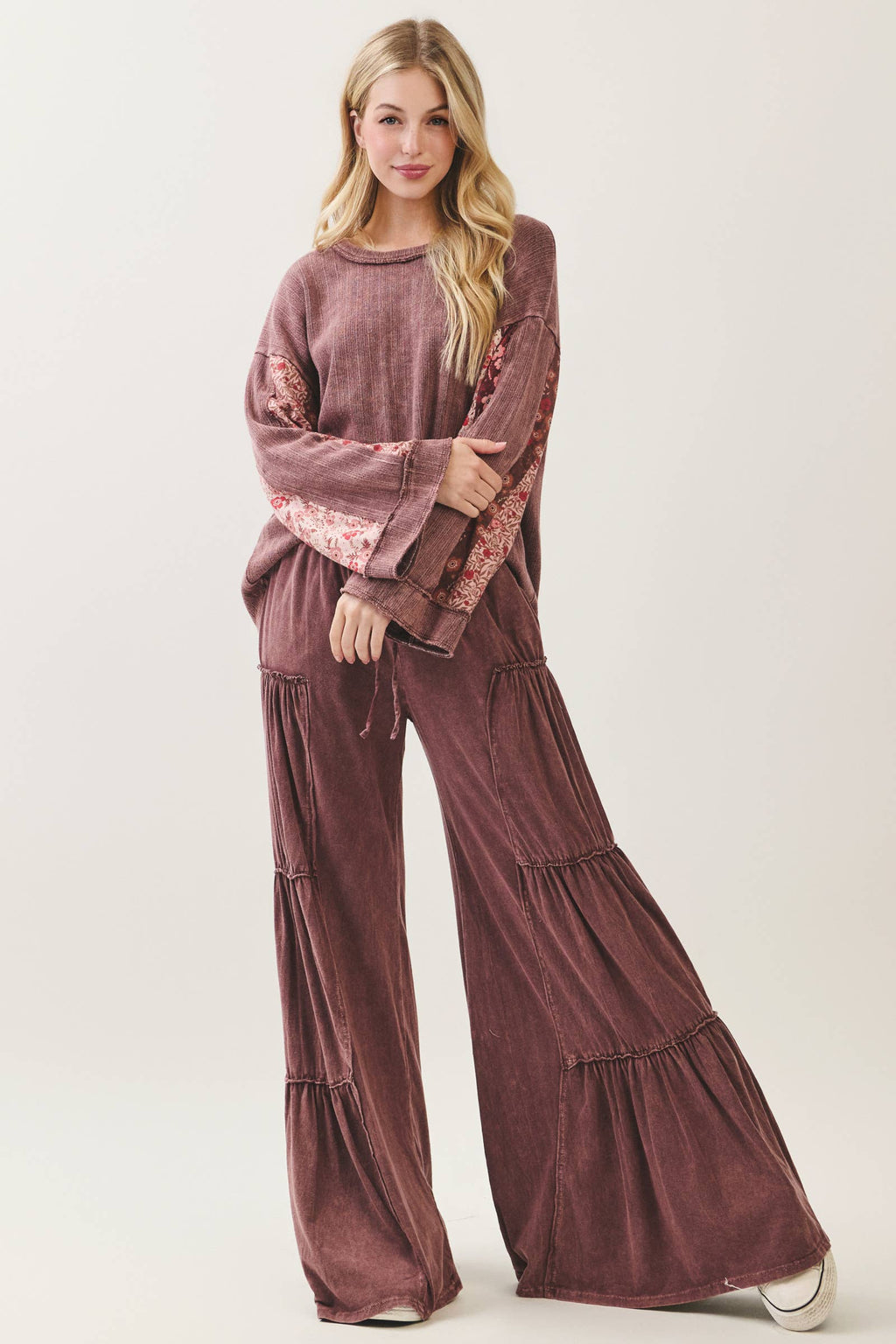 Mineral Washed Tiered Wide Leg Pants HP5033P1
