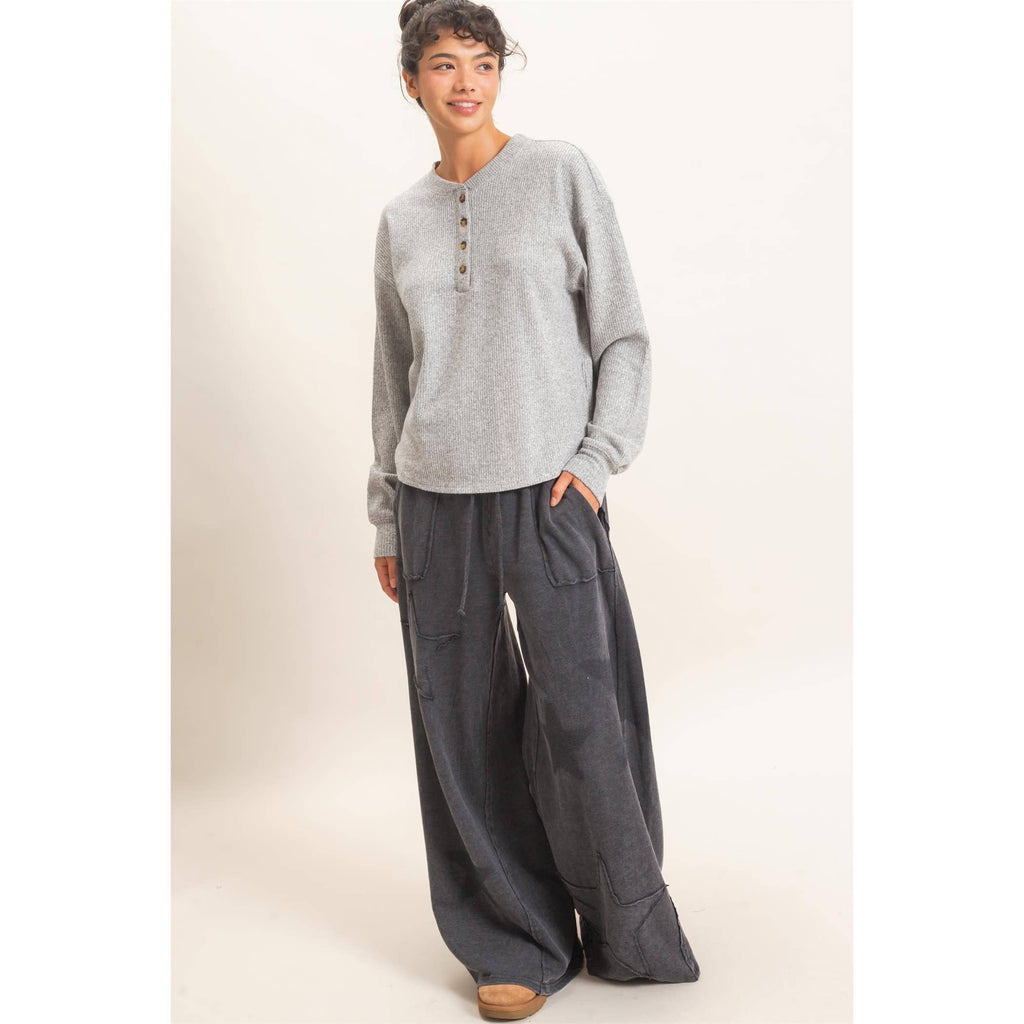 Mineral Wash Star Patch And Print Wide Leg Pants