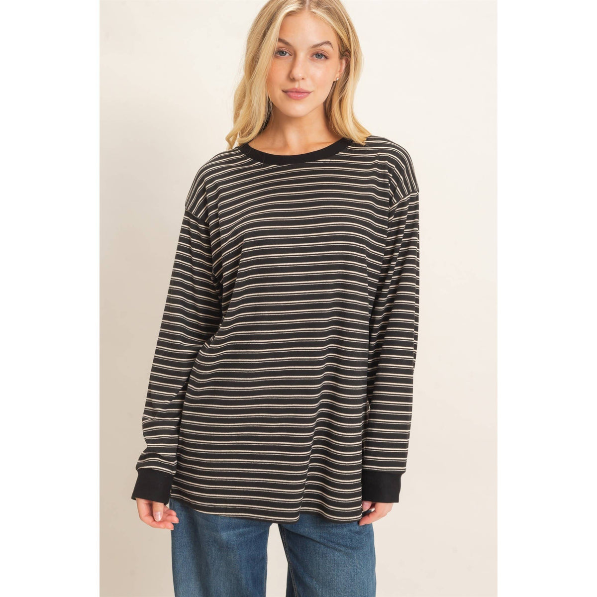Striped Long Sleeve Crew Neck Top
