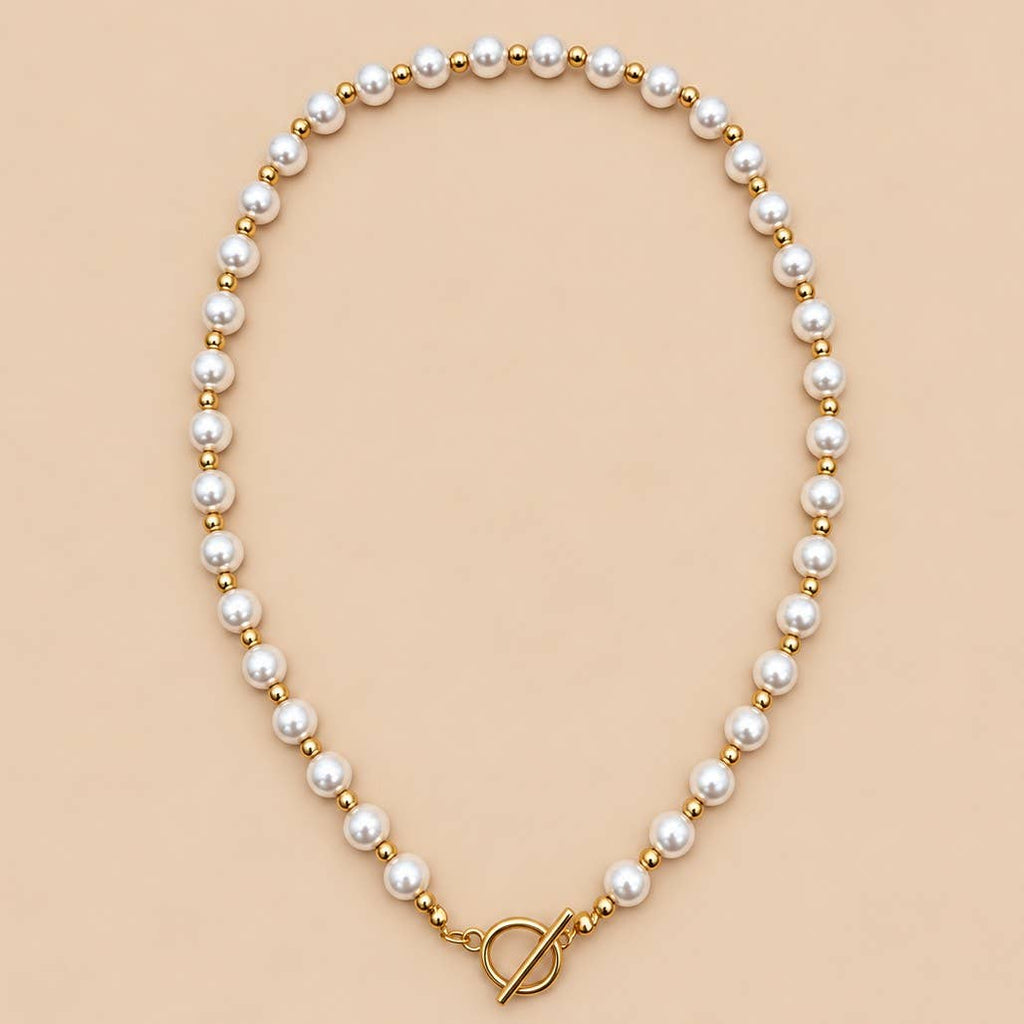 Classic Pearl Beaded Toggle Closure Necklace | 40NK9792