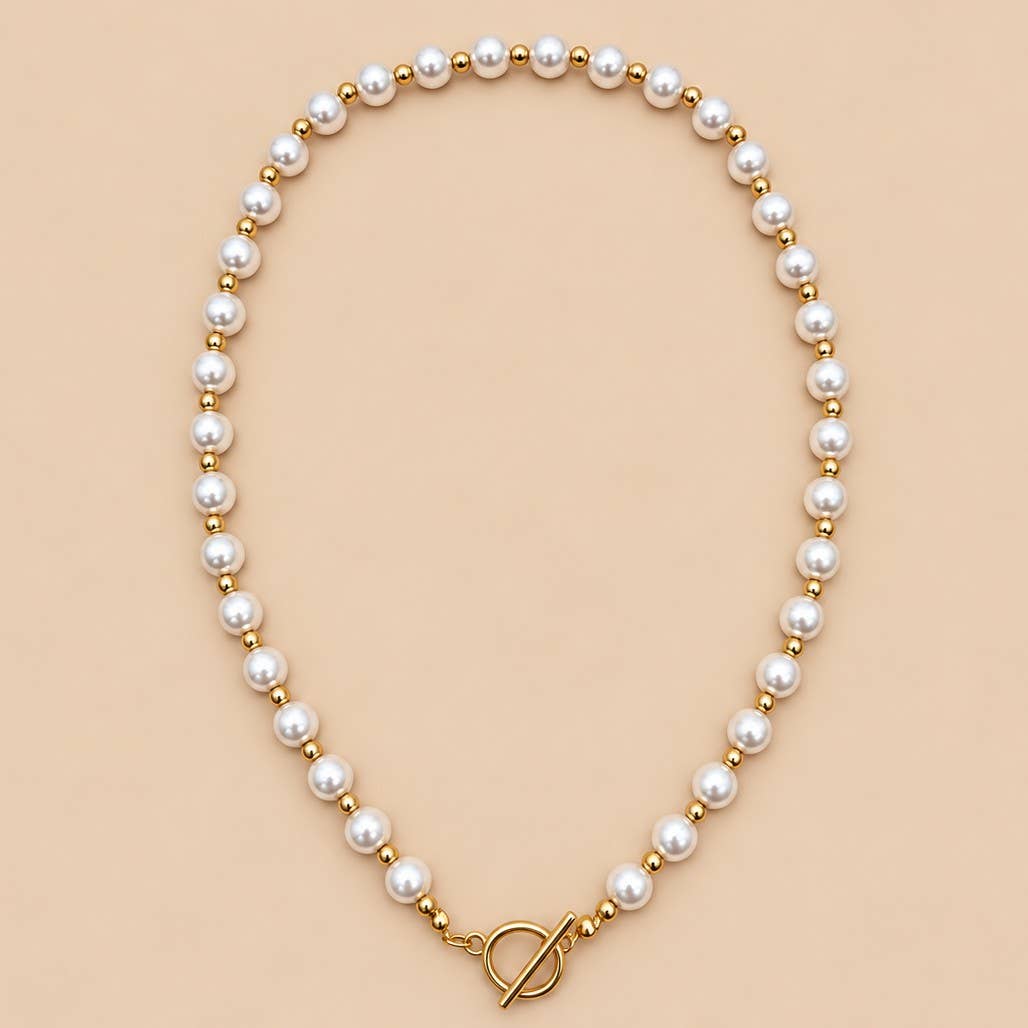 Classic Pearl Beaded Toggle Closure Necklace | 40NK9792