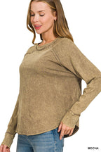Washed Scoop Neck Long Sleeve Top Zenana