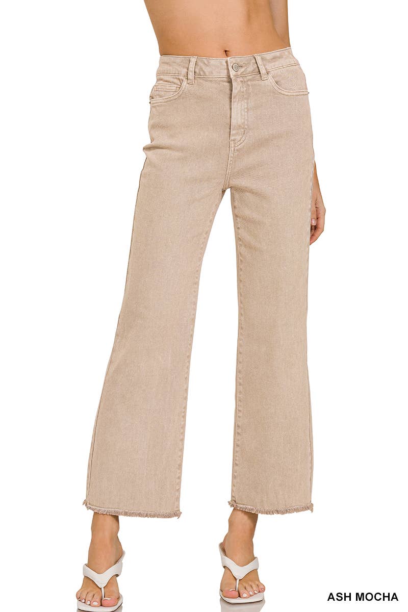 Acid Wash High Waist Frayed Hem Bootcut Pants