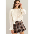 Pintuck Ruffle Detail Woven Blouse