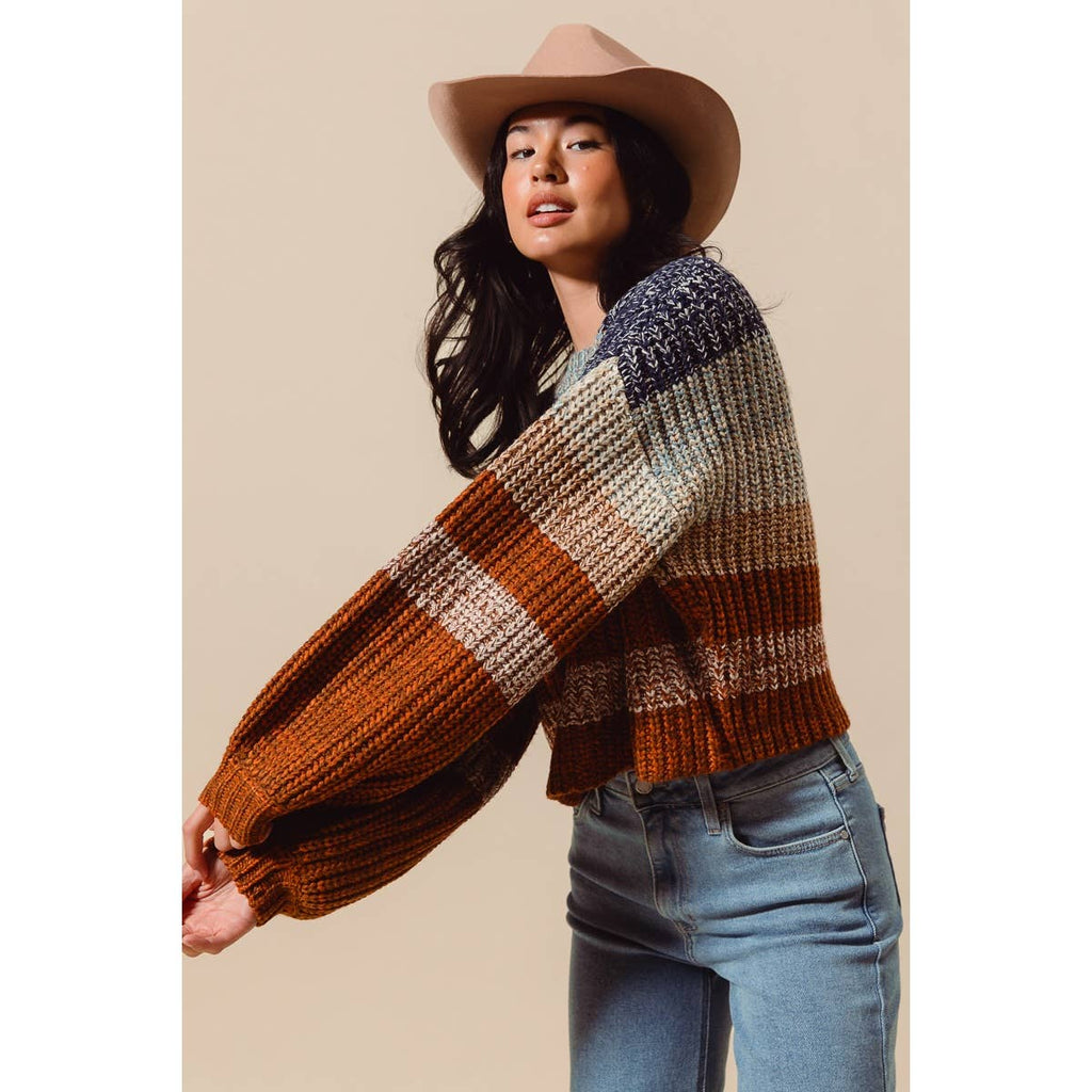 STRIPED MULTI COLOR CROP SWEATER