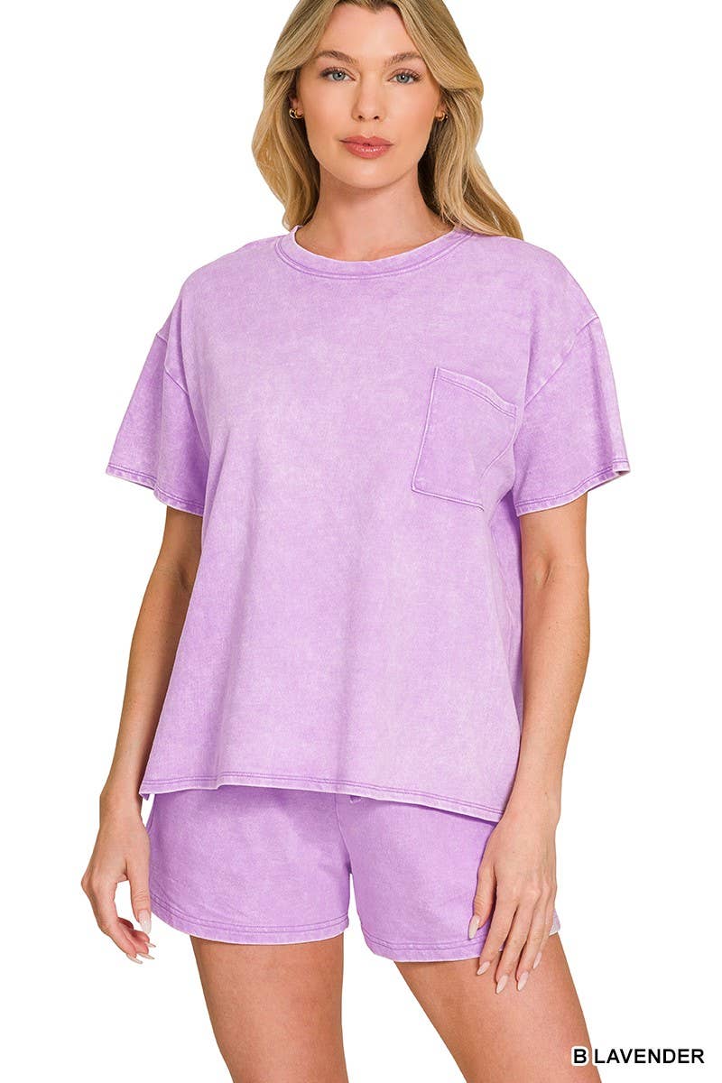 French Terry Acid Washed Relaxed Top N Short Set