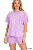French Terry Acid Washed Relaxed Top N Short Set