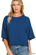 Viscose Mock Neck Short Sleeve Boxy Sweater