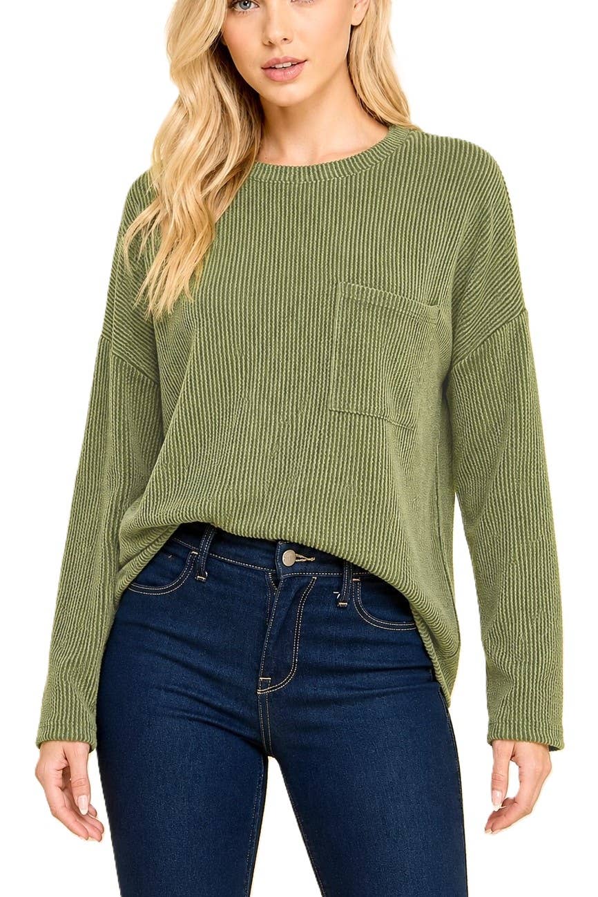 Solid Ribbed Top With Pockets