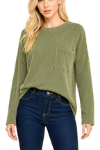 Solid Ribbed Top With Pockets
