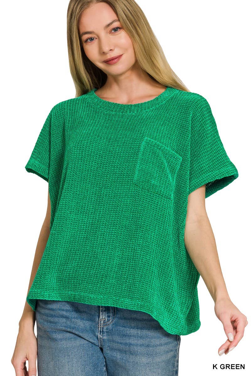 Chenille Waffle Short Sleeve Sweater