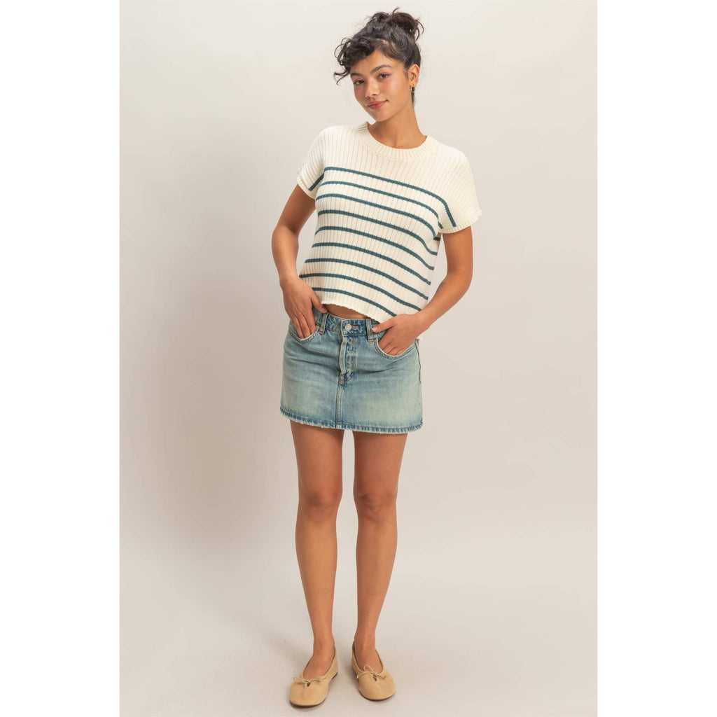 Sleeveless Ribbed Striped Knit Top