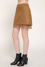Faux Suede Lace Trim Mini Skirt