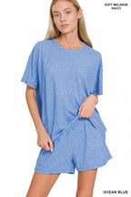 `1021 Soft Melange Short Sleeve Tee & Short Pants Set SI-28941