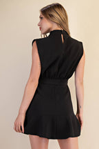Cowl Neck Sleeveless Waist Tie Mini Dress