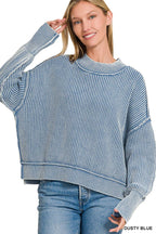 `Washed Side Slit Oversized Cropped Sweater SI-26510 Zenana