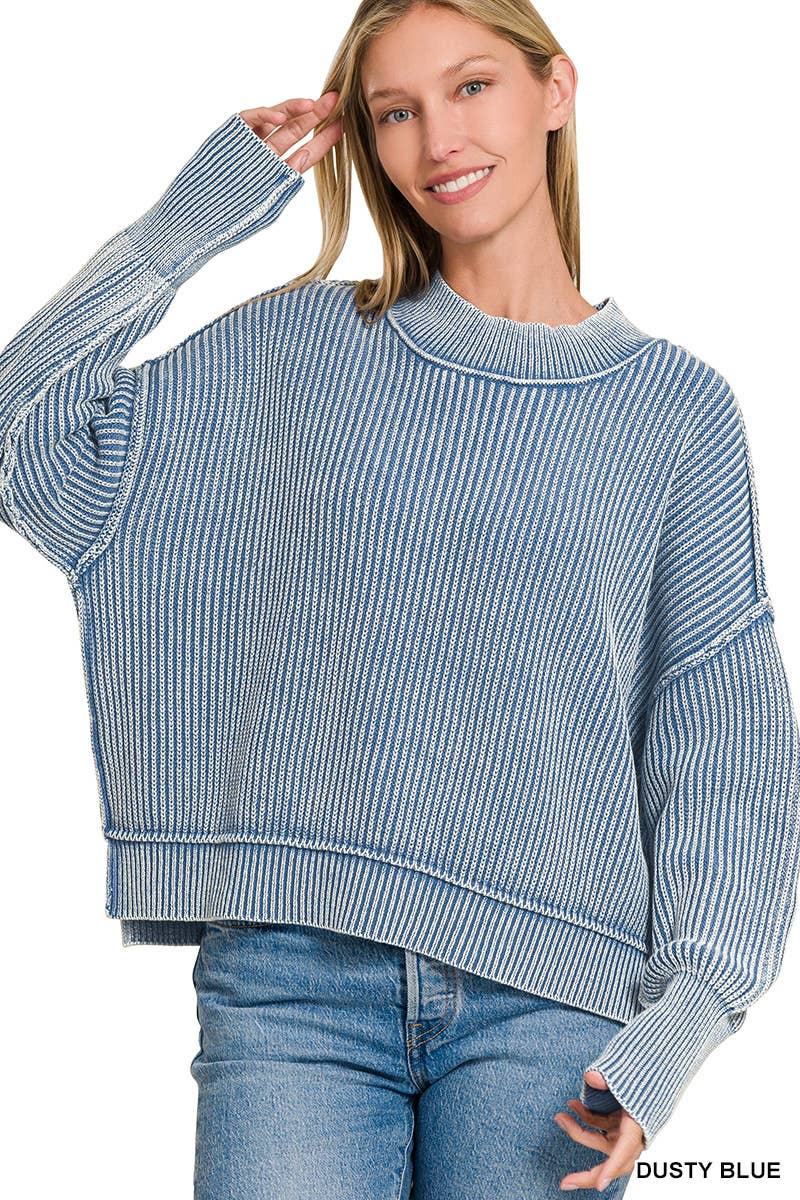 `Washed Side Slit Oversized Cropped Sweater SI-26510 Zenana