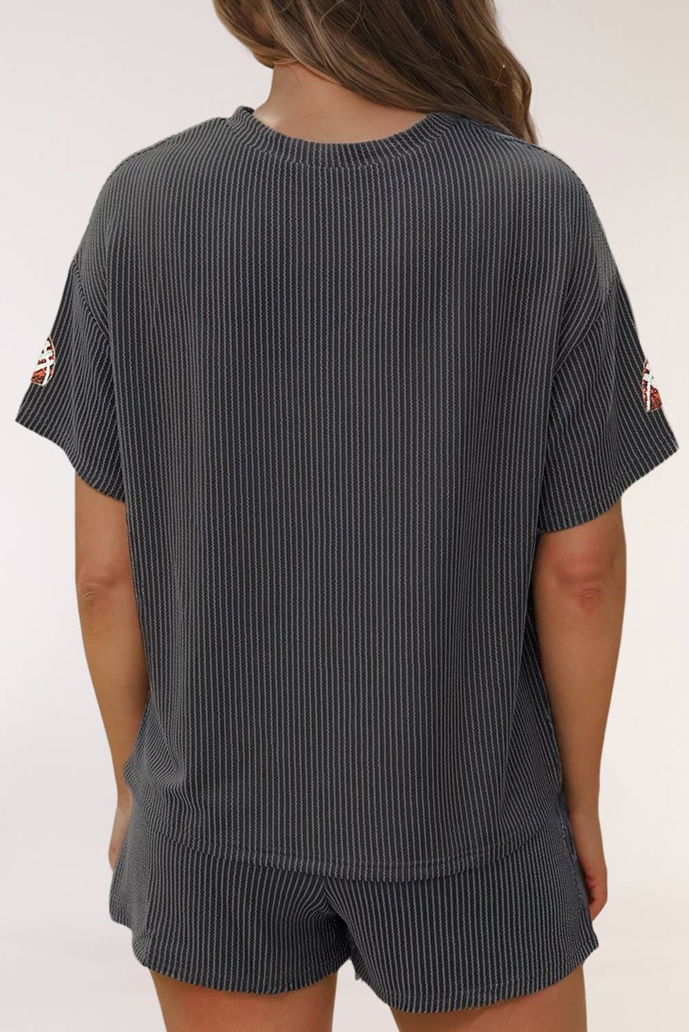 Sequin Football Miss Kinsey Ribbed Loose Short Set