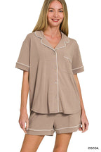 Button Down Shirts & Shorts Pajama Set Zenana