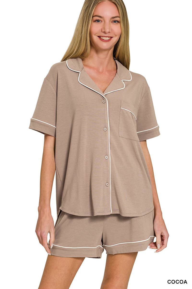 Button Down Shirts & Shorts Pajama Set Zenana
