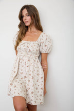 DITSY FLORAL PUFF SLEEVE SQUARE NECK MINI DRESS