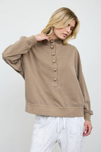 MOCK NECK HENLEY LONG SLEEVE KNIT TOP