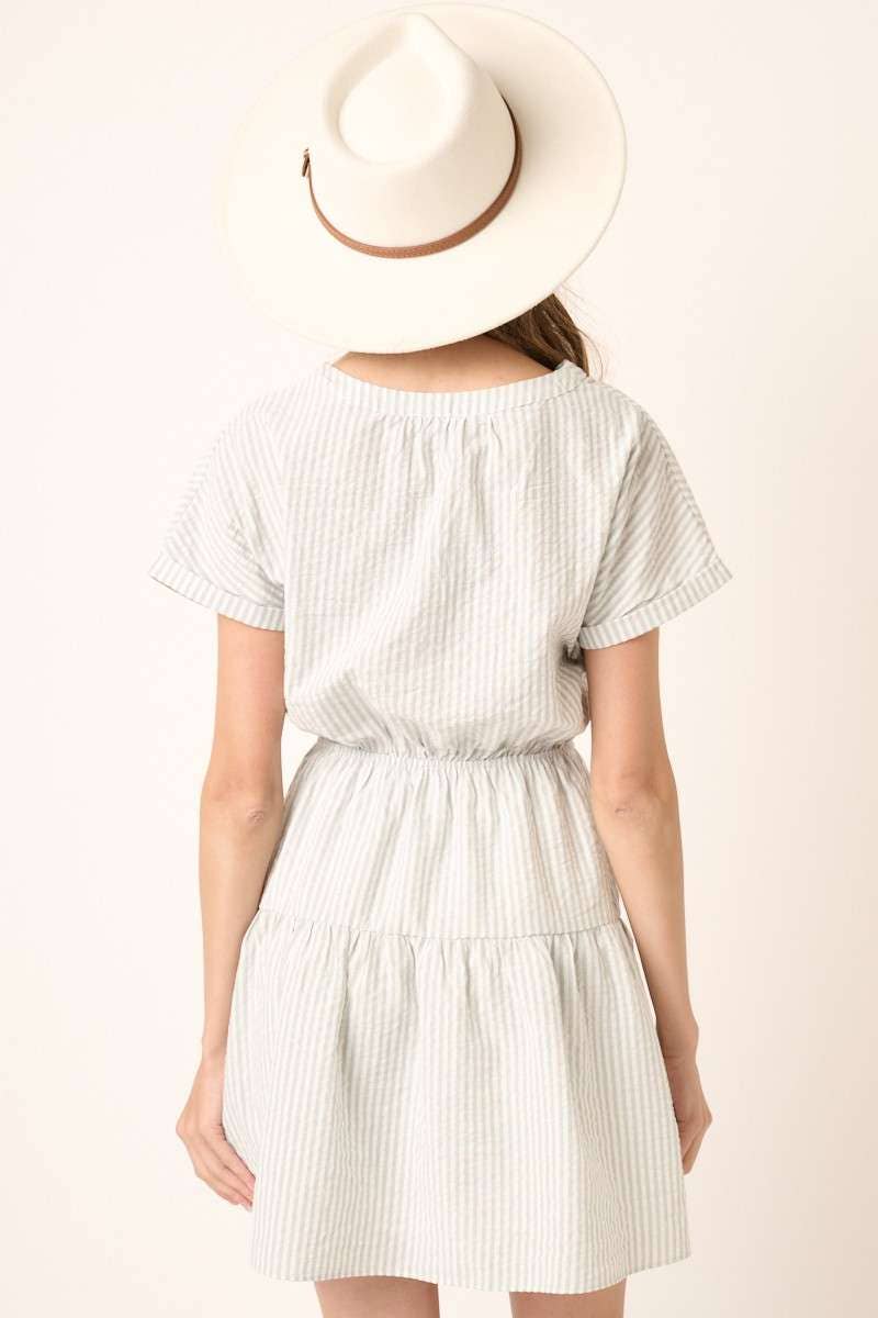 STRIPE BUTTON FRONT MINI SHIRT DRESS