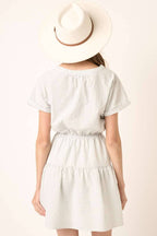 STRIPE BUTTON FRONT MINI SHIRT DRESS