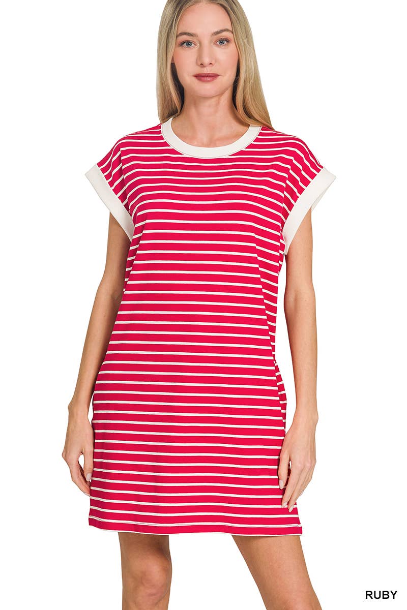 Stripe Cotton Tshirt Dress w/ side pockets SI-29147