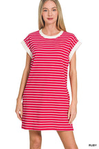Stripe Cotton Tshirt Dress w/ side pockets SI-29147