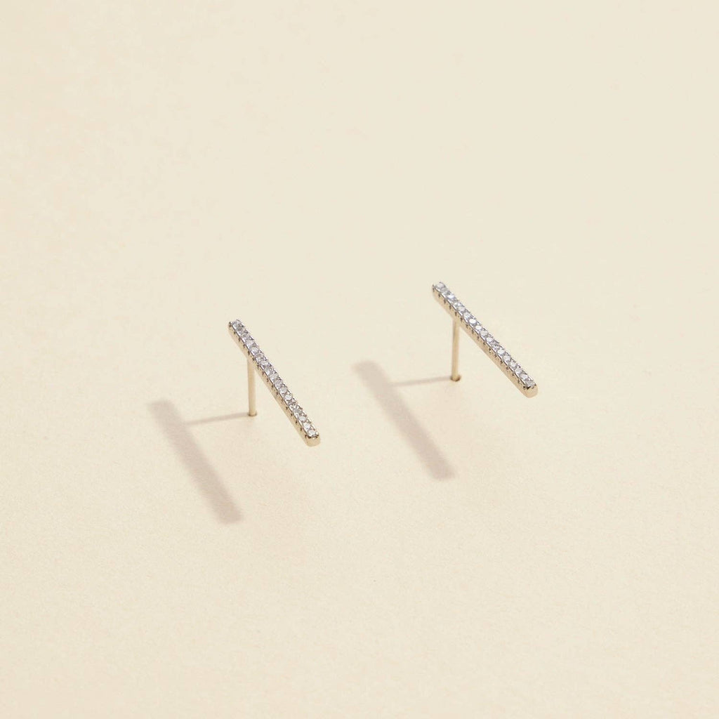 Bar Rhinestones Gold Dip Stud Earrings | Sleek Bar Rhinestone Gold-Dipped Stud Earrings