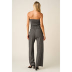 STRIPED PRINT SMOCKED BACK TUBE TOP AND PANTS SET