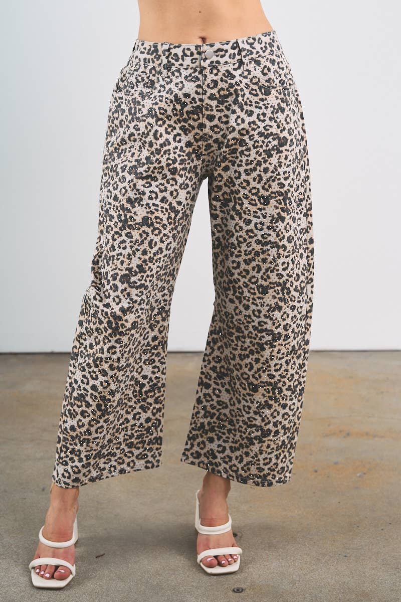 6851-LEOPARD PRINTING WITH RHINESTONE PANTS