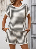Striped  Relaxed Fit Tee Short Set Lounge Outfit