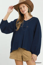 Seersucker Stripe Hi-low Blouse