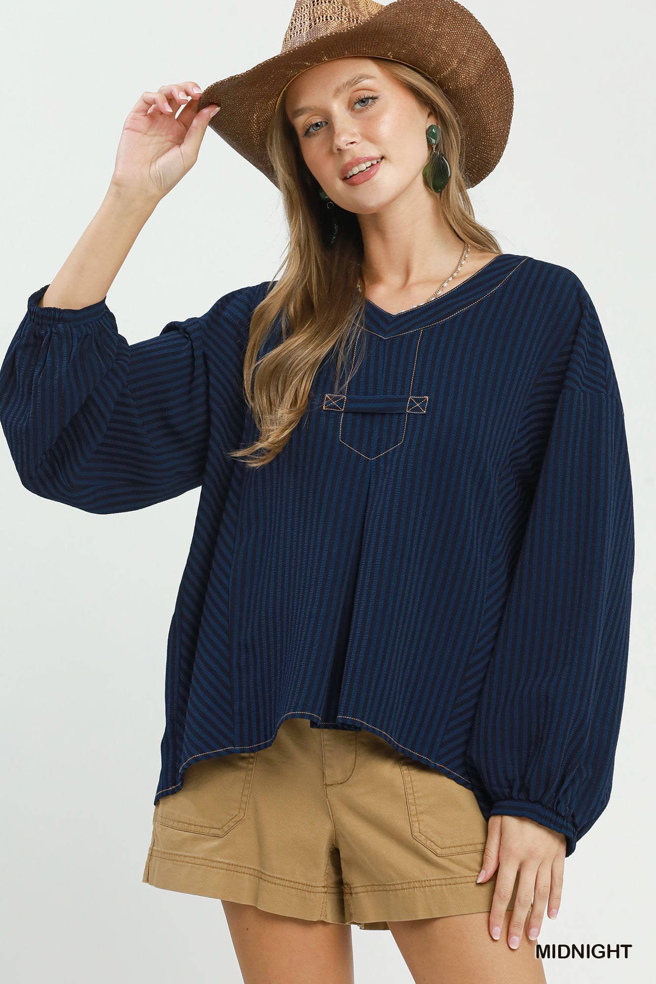 Seersucker Stripe Hi-low Blouse