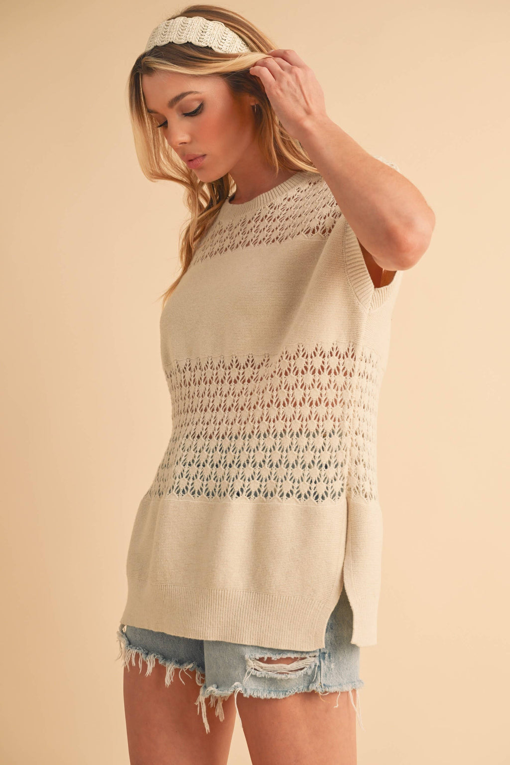 3231FN Ameena Open Stitch Mesh Tank
