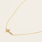 18K Gold Dipped CZ Sideways Cross Necklace