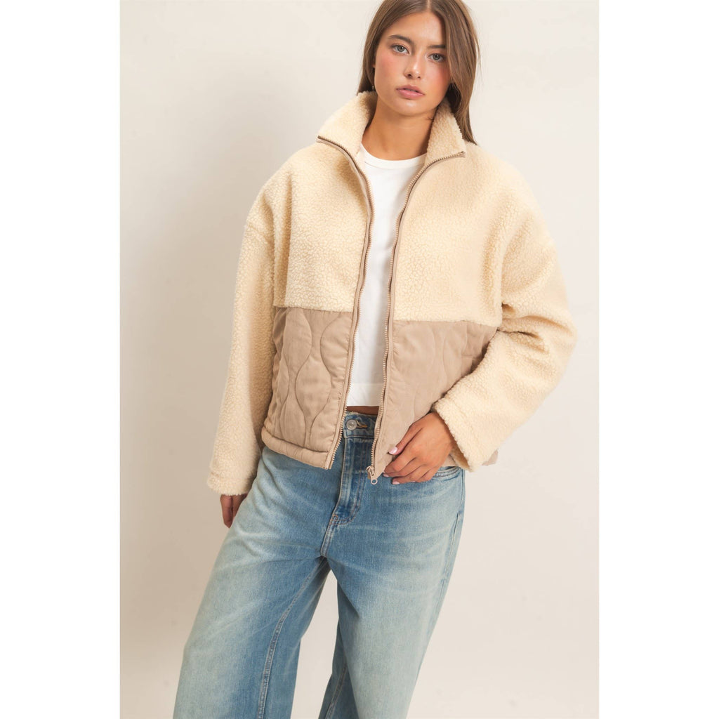 Quilted Sherpa Zip Up Jacket