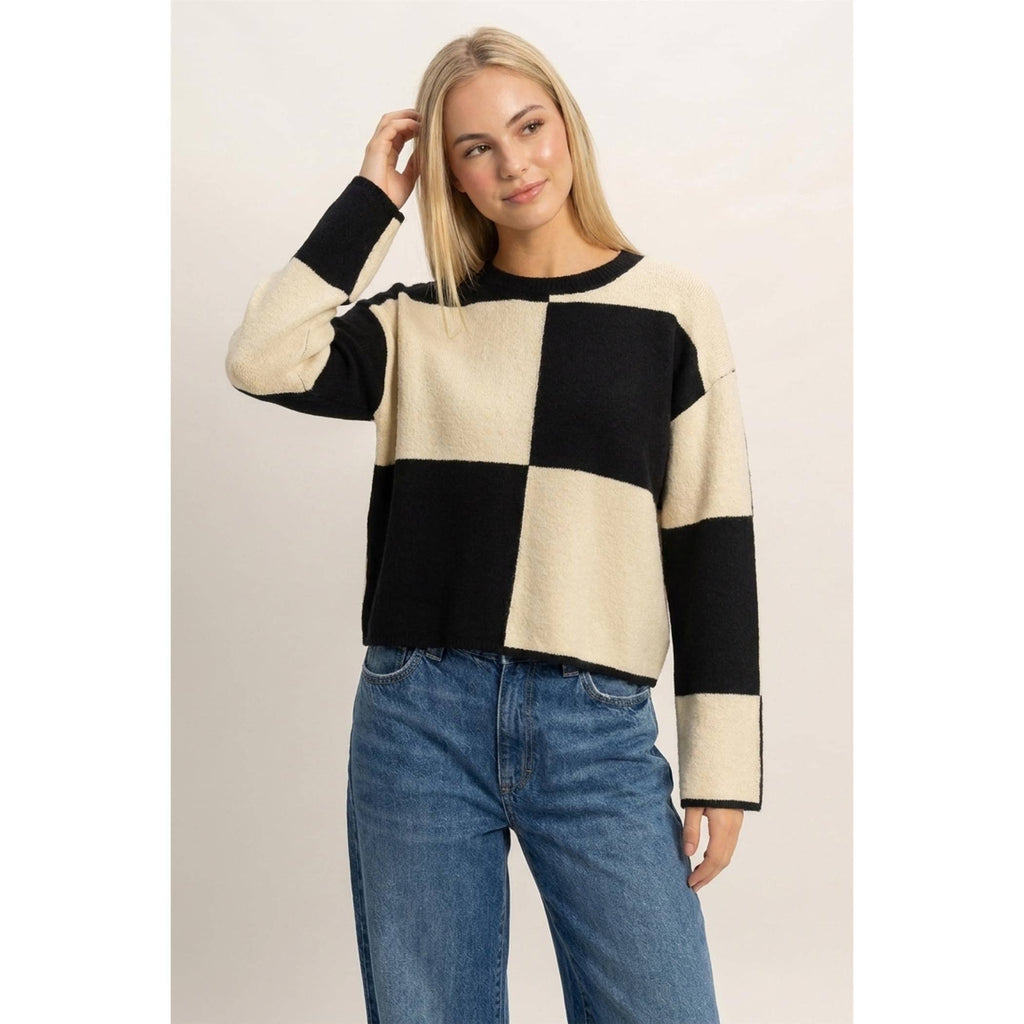 Crew Neck Checkered Sweater