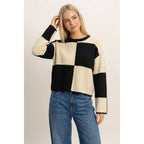 Crew Neck Checkered Sweater