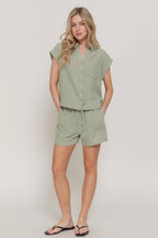 Dolman Short Sleeve Shirt & Shorts Linen Effect Set