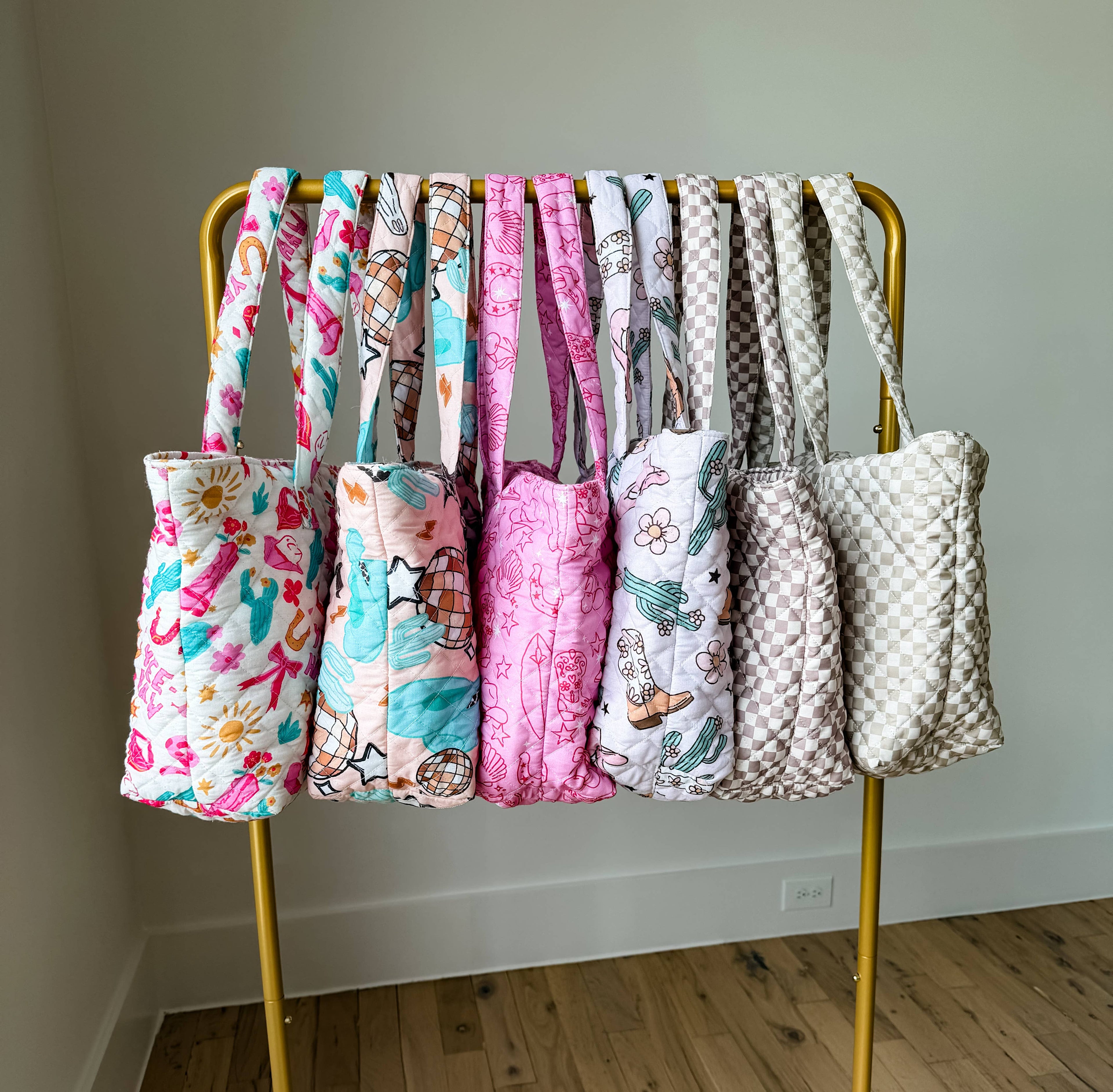 Western Print Everyday Carryall Tote Bag - Fabric Quilted 