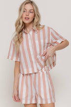 Short Sleeve Shirt & Wide Stripe Linen Effect Shorts Set